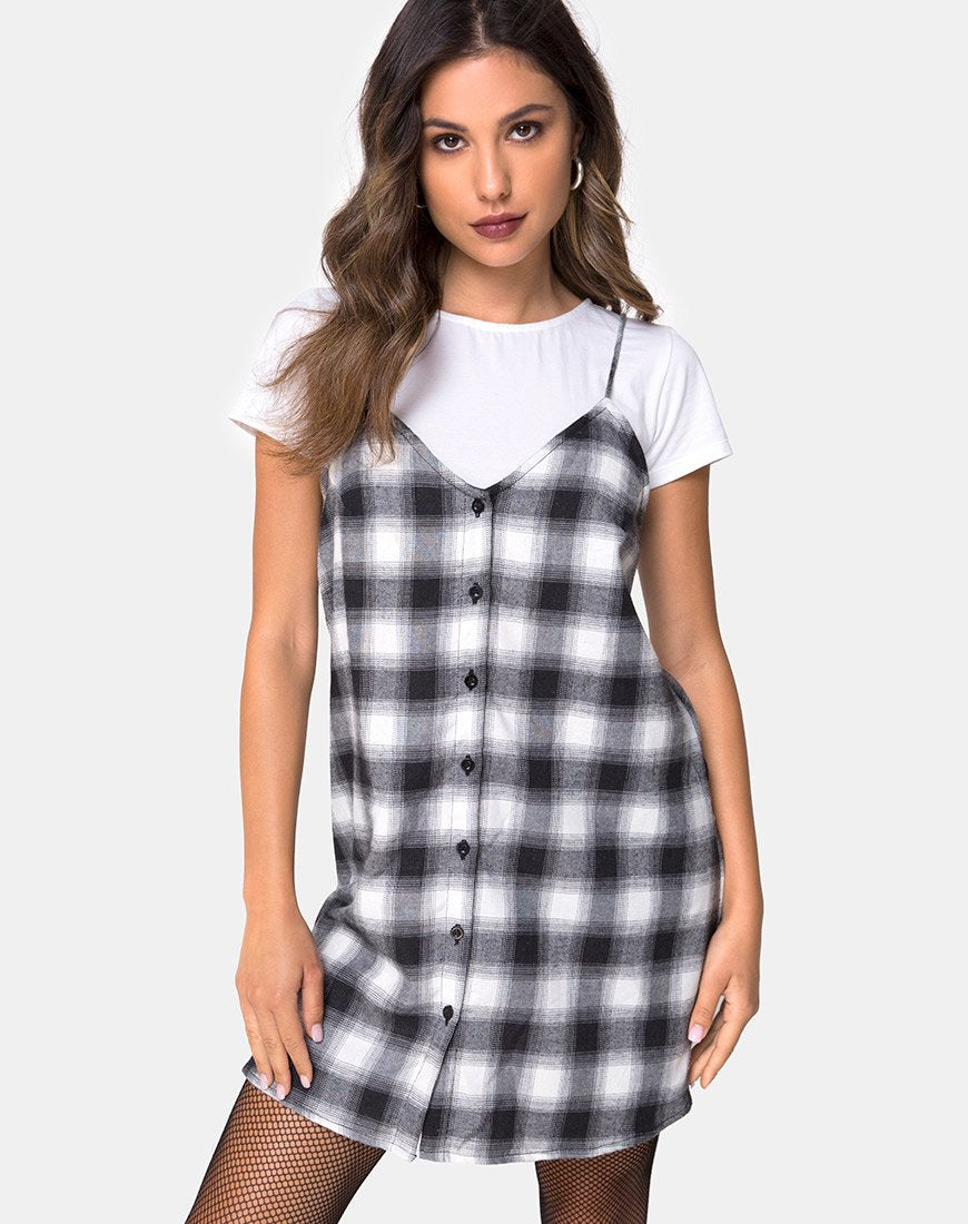 Robe Sanna en tissu écossais noir et blanc