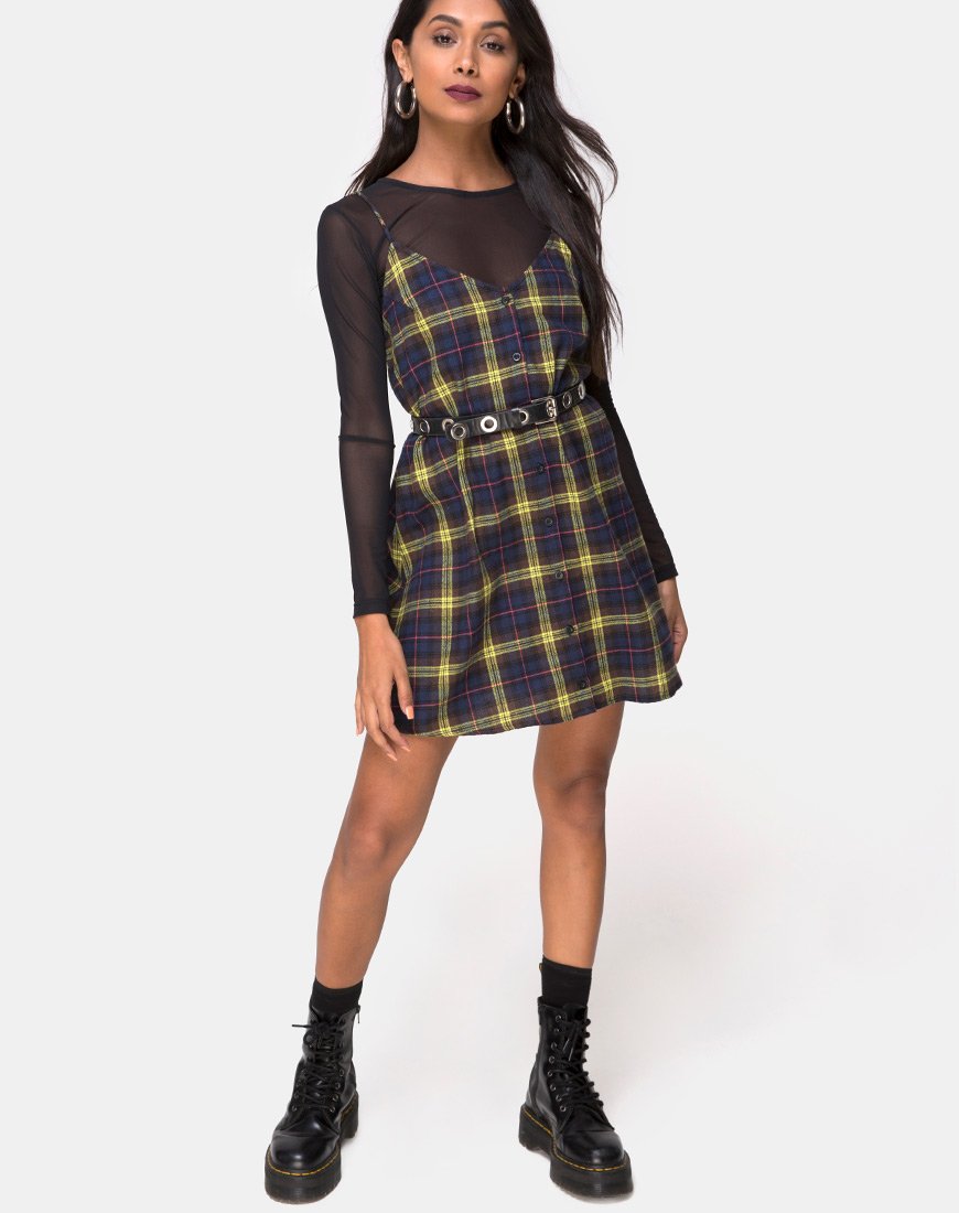 Image of Sanna Slip Dress in Plaid Brown Yellow Check