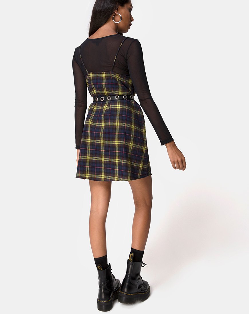 Image of Sanna Slip Dress in Plaid Brown Yellow Check