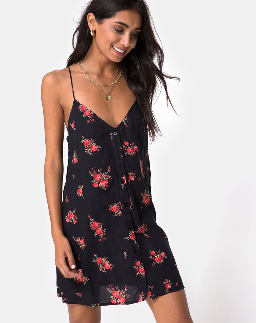 Sanna Slip Dress en Soi Rose noir et rouge