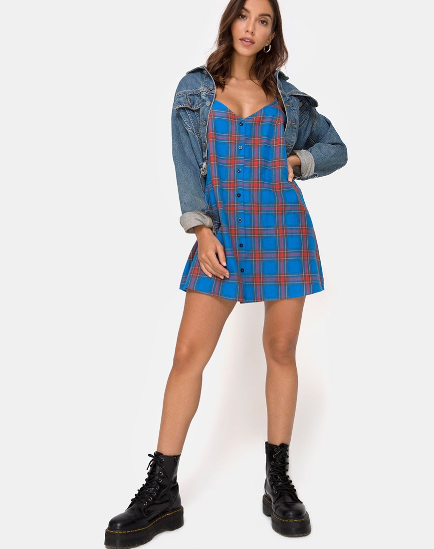 Image of Sanna Slip Dress in Blue and Red Check