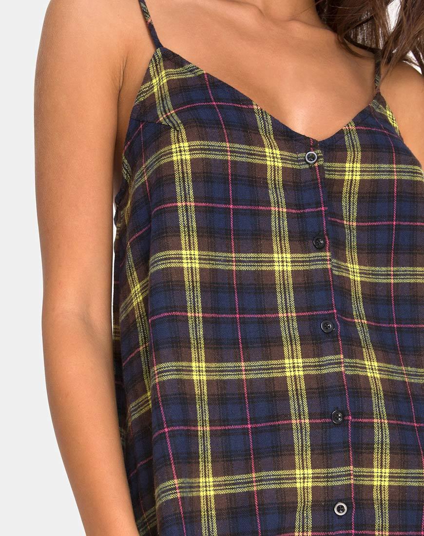 Image of Sanna Slip Dress in Plaid Brown Yellow Check