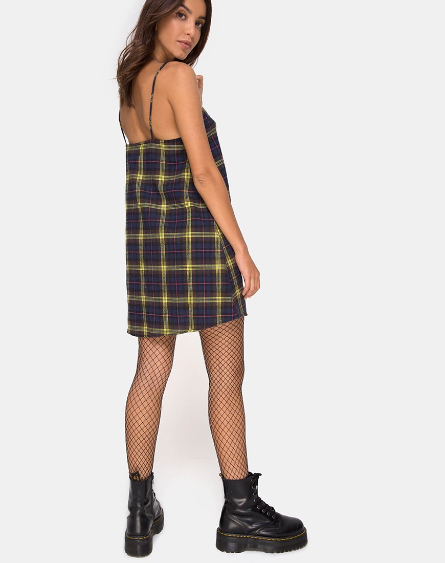 Image of Sanna Slip Dress in Plaid Brown Yellow Check