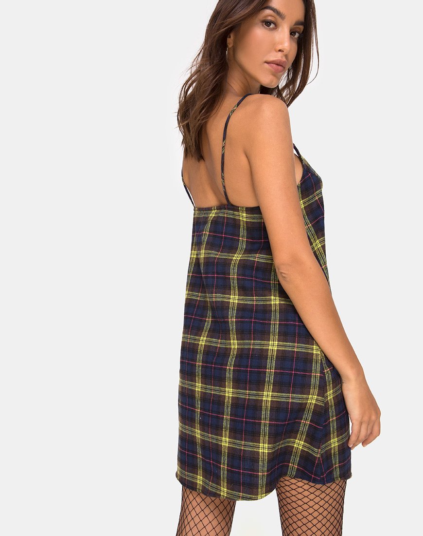 Image of Sanna Slip Dress in Plaid Brown Yellow Check