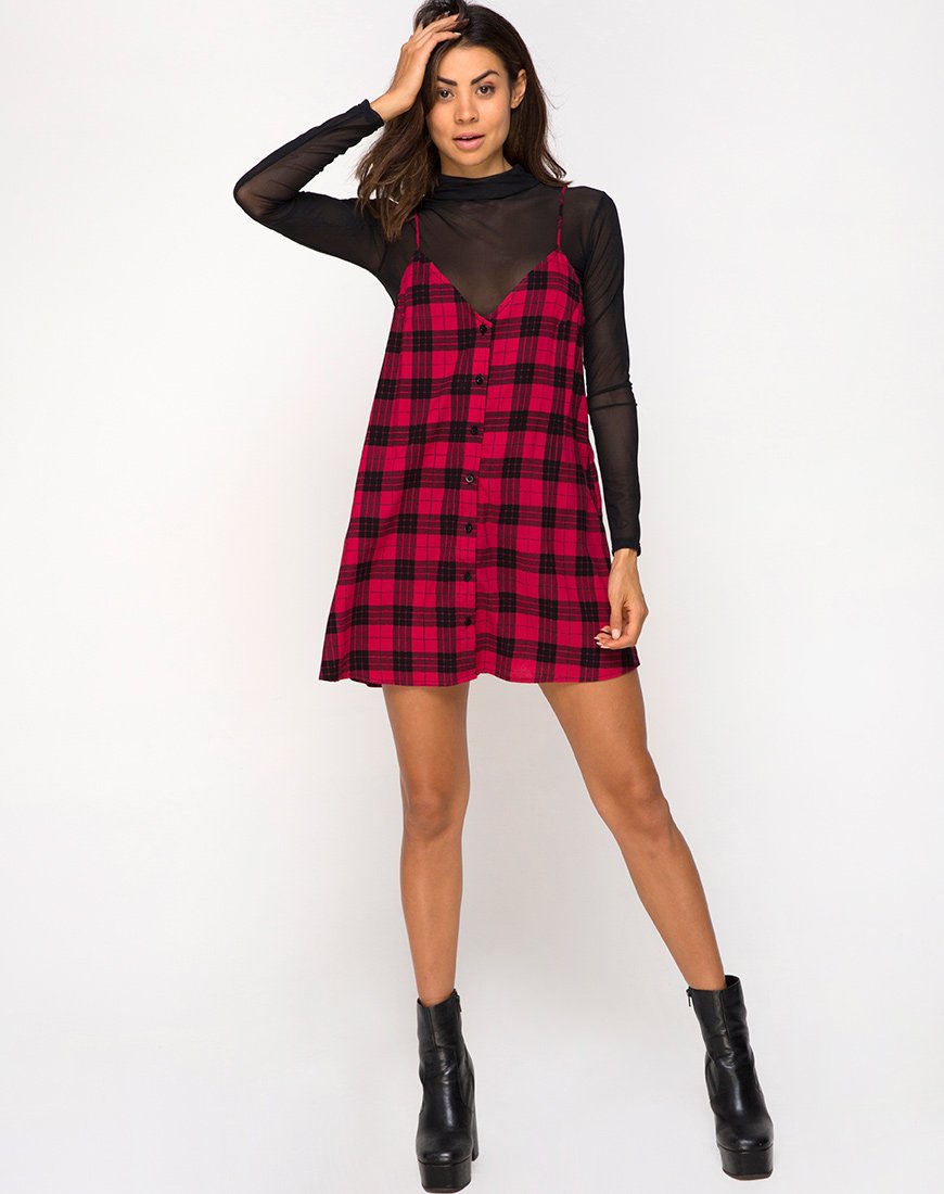 Image de Sanna Robe à carreaux d'hiver rouge et noir