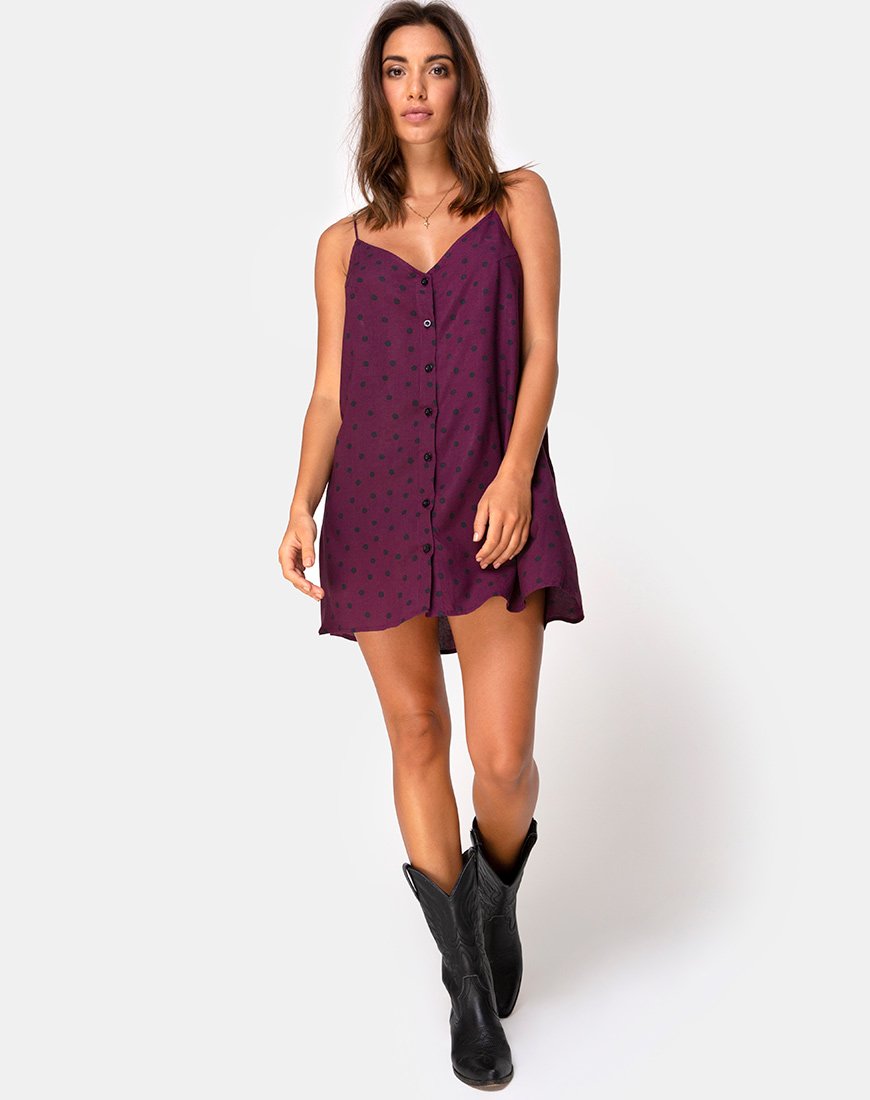 Image de Sanna Slip Dress in Skater Polka Wine