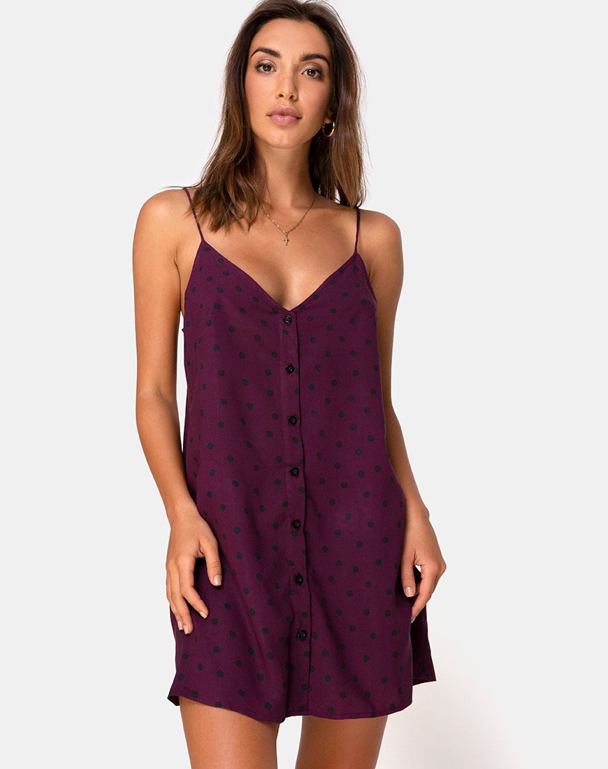 Image de Sanna Slip Dress in Skater Polka Wine