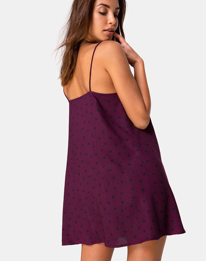 Image de Sanna Slip Dress in Skater Polka Wine