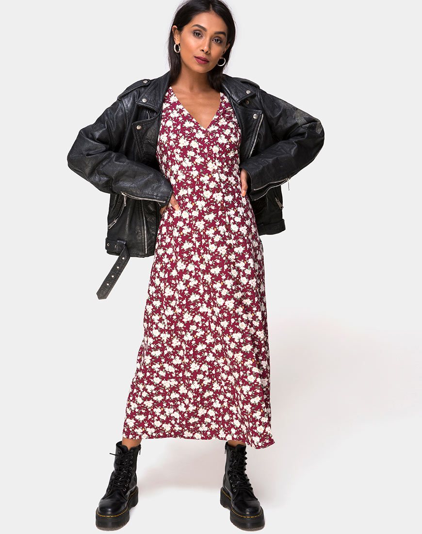 Image de Sanrin Midi Dress in Wild Fleur Maroon