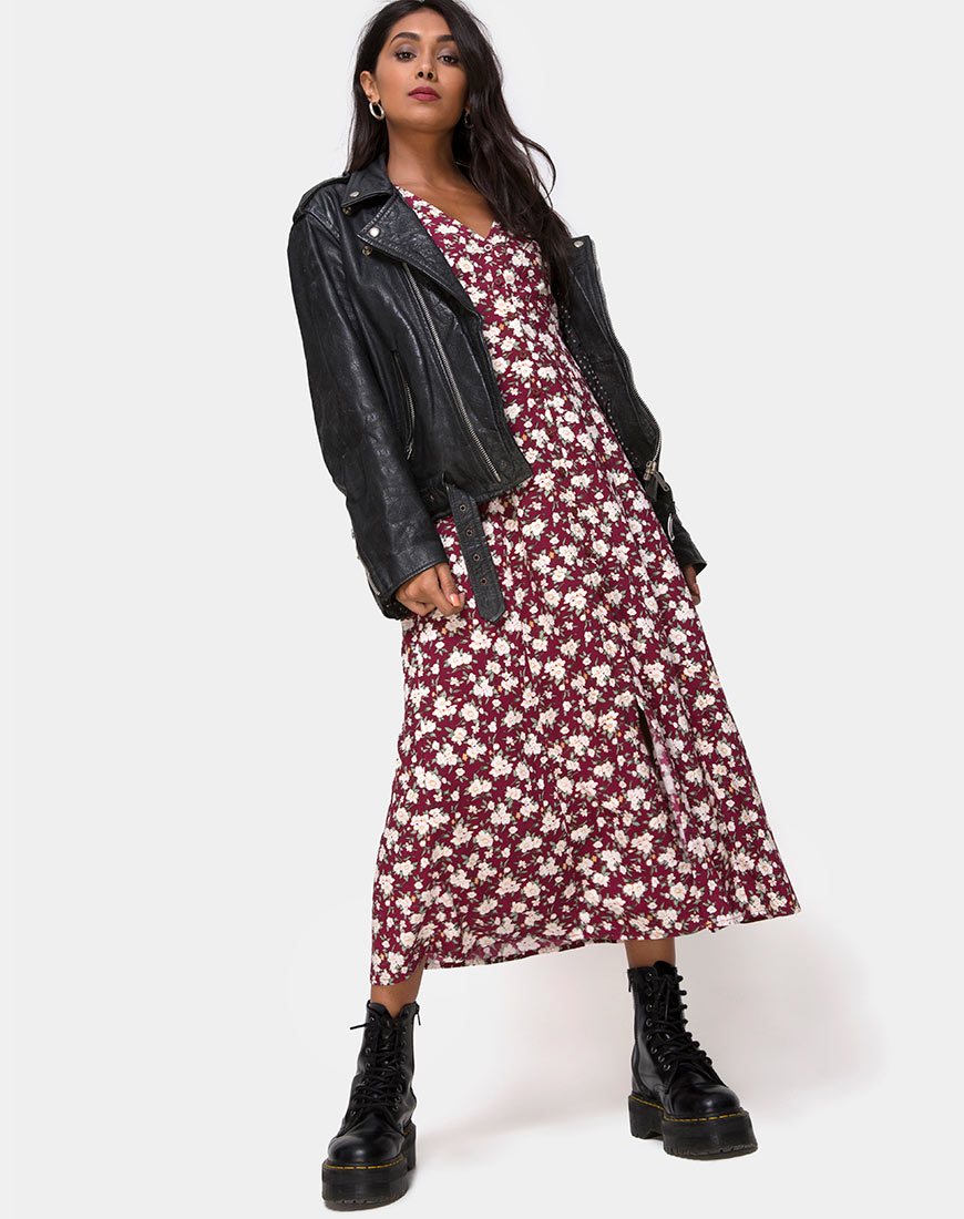 Image de Sanrin Midi Dress in Wild Fleur Maroon