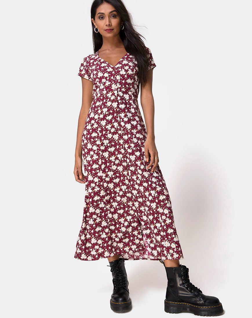 Image de Sanrin Midi Dress in Wild Fleur Maroon