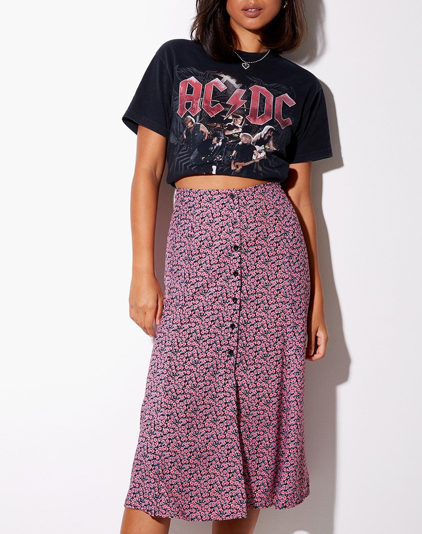 Jupe midi Sanya, rose amusant floral