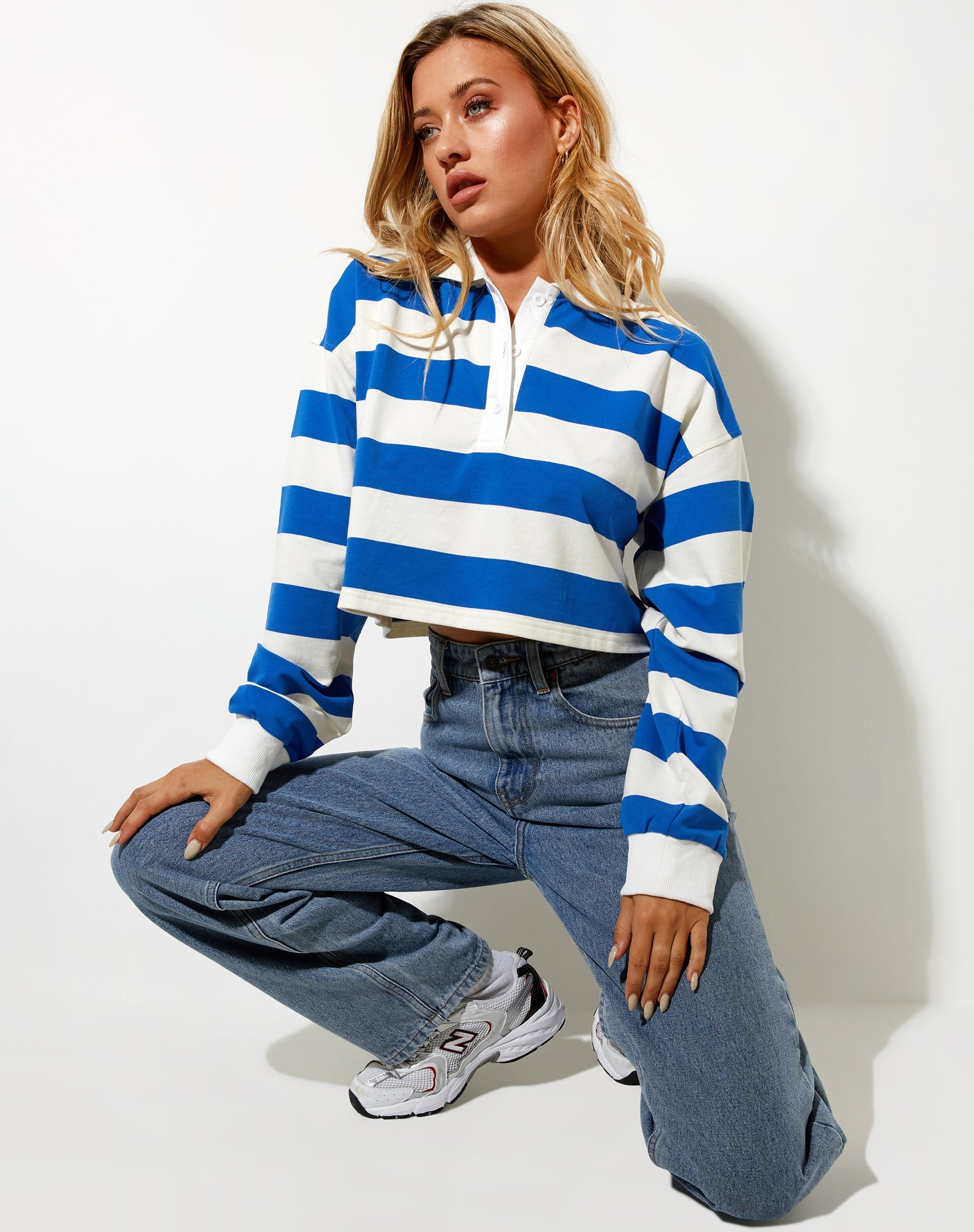 Image de Sarin Polo Top in Stripe Ivory and Blue