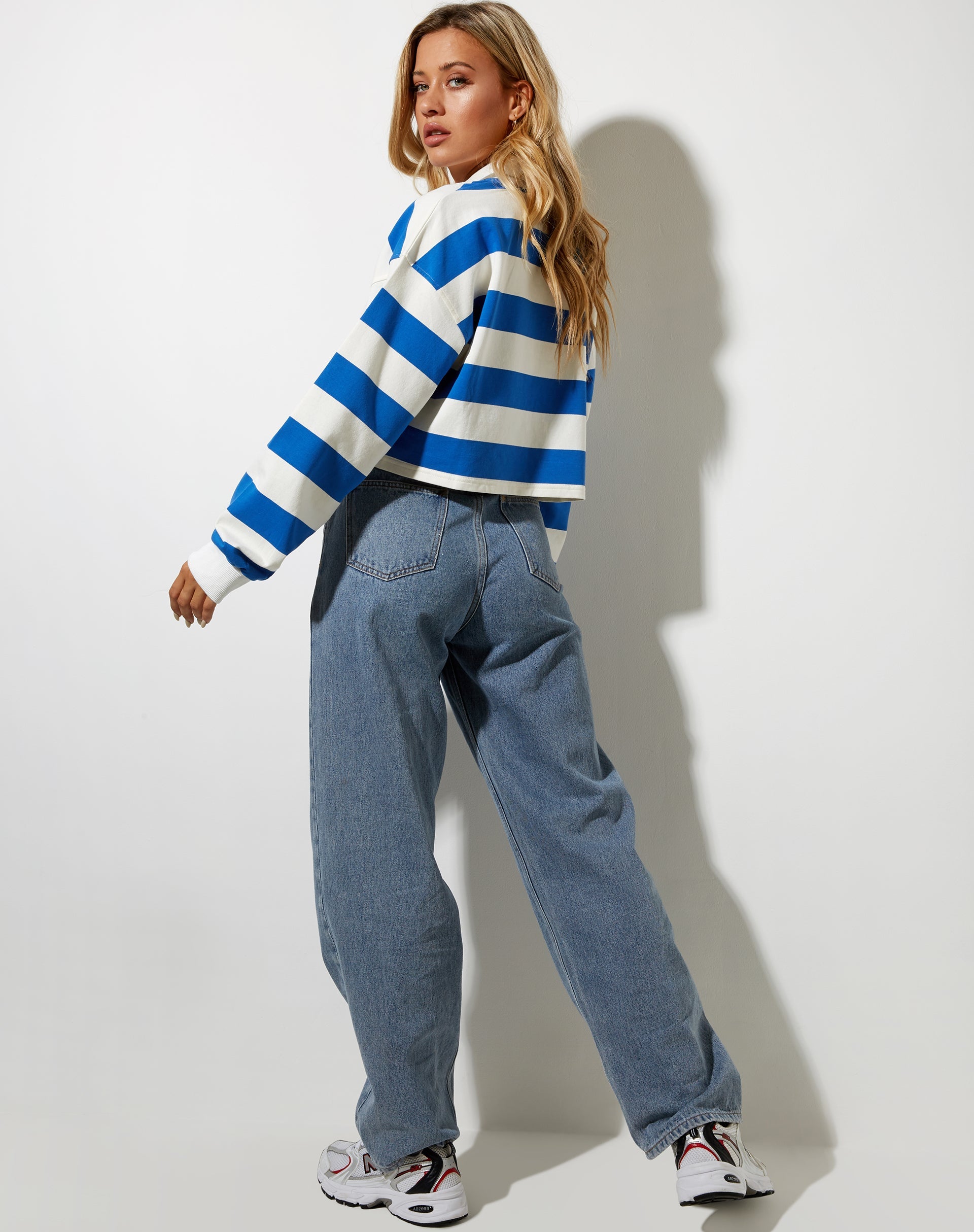 Image de Sarin Polo Top in Stripe Ivory and Blue