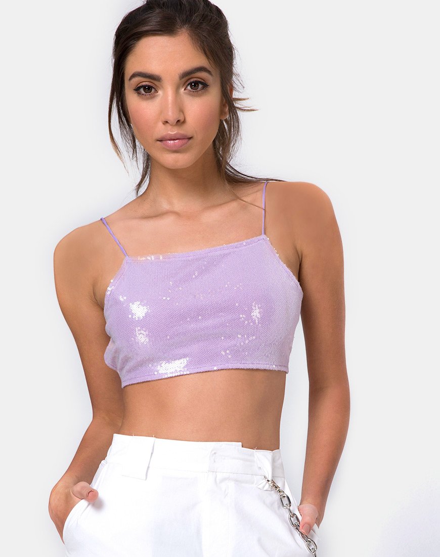 Image de Sasha Crop Top in Matte Mini Sequin Lilac