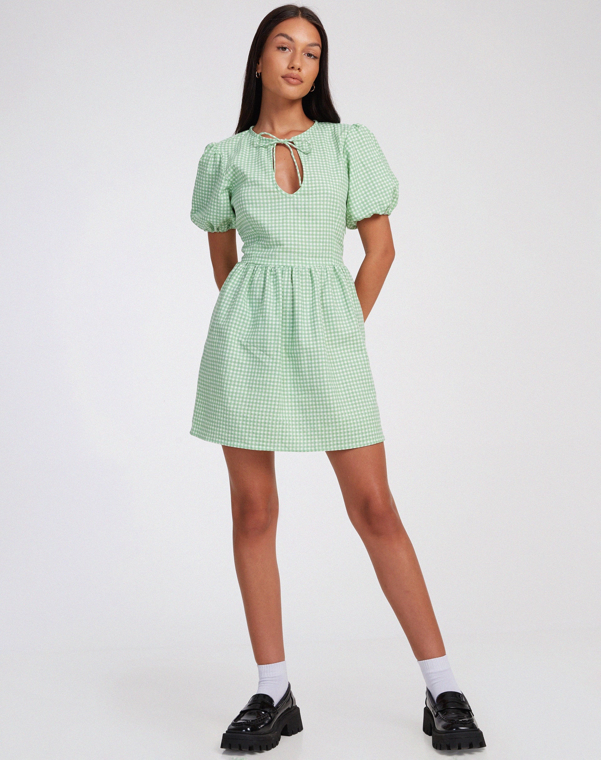 Image de la Mini robe Sashio en Mini vichy vert