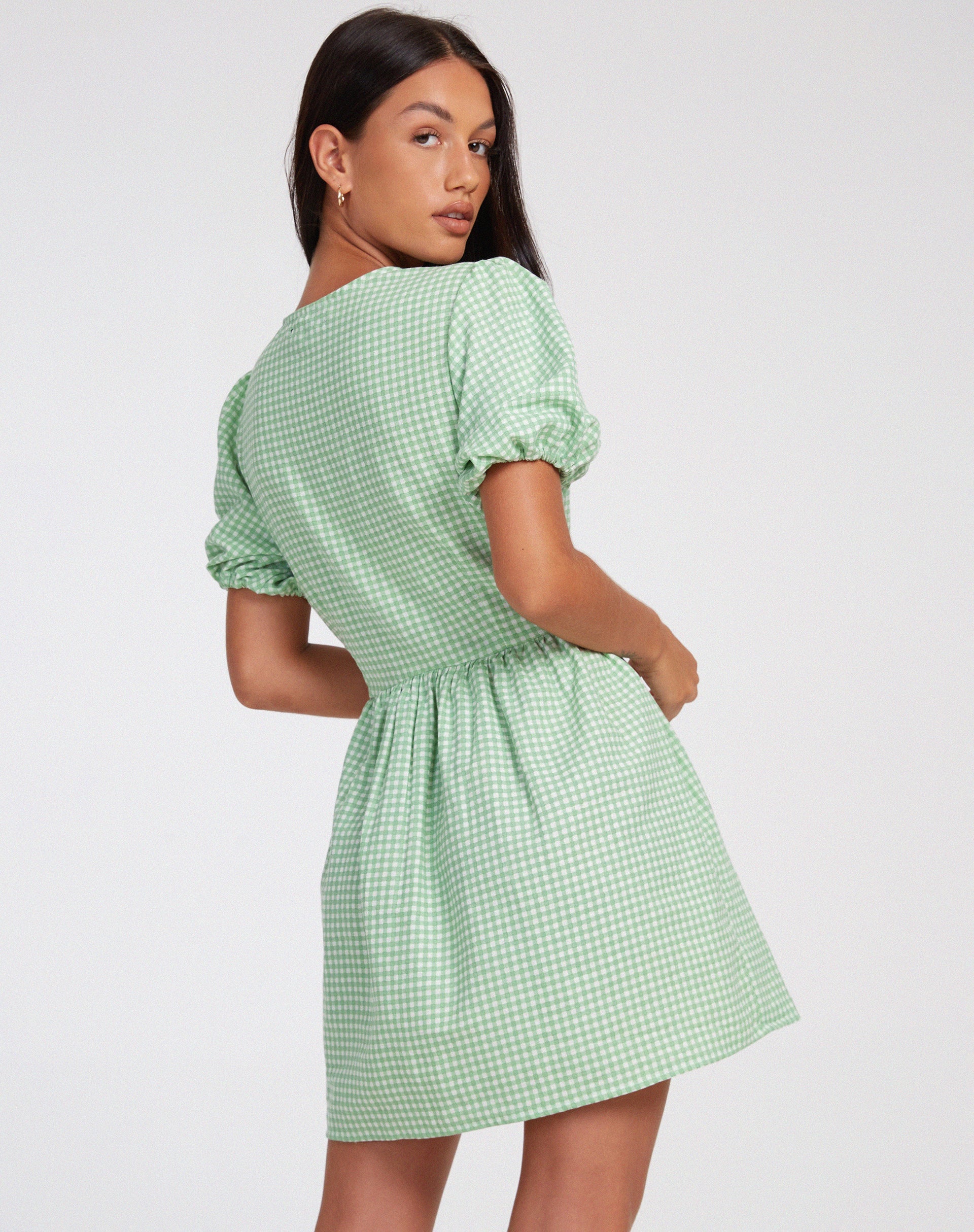 Image de la Mini robe Sashio en Mini vichy vert
