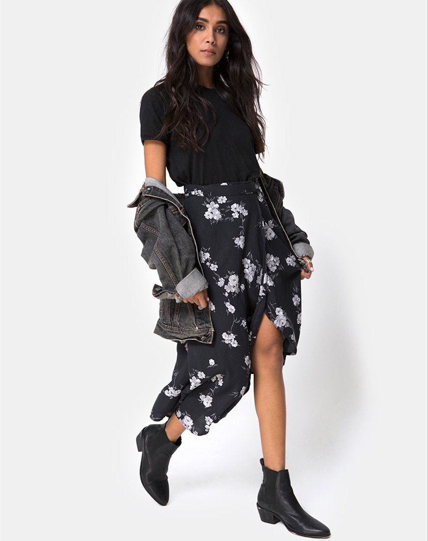 Image de Satha Midi Skirt in Mono Flower Black