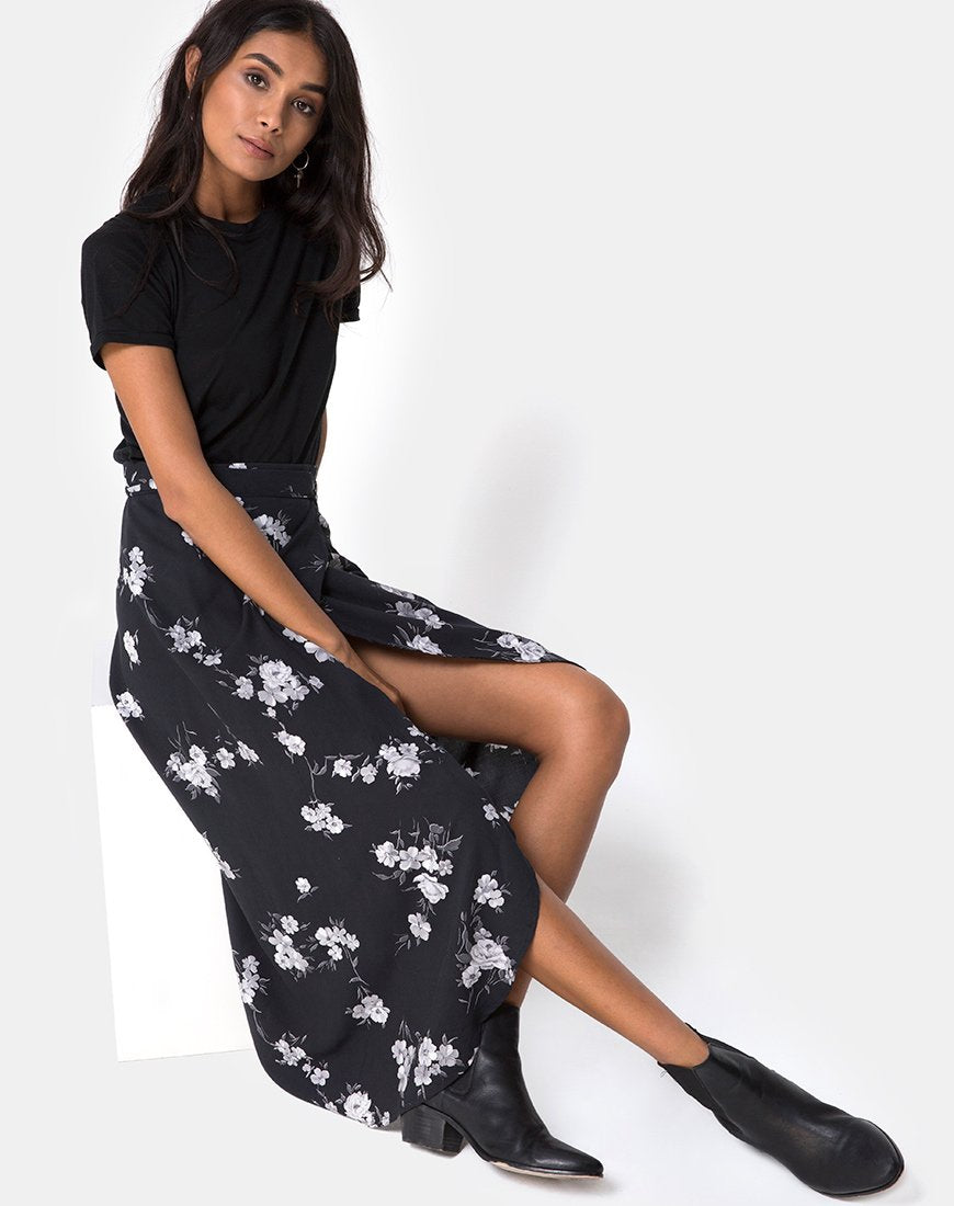 Image de Satha Midi Skirt in Mono Flower Black
