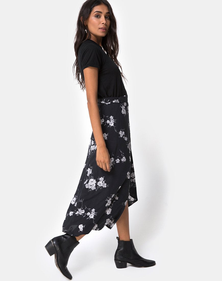 Image de Satha Midi Skirt in Mono Flower Black