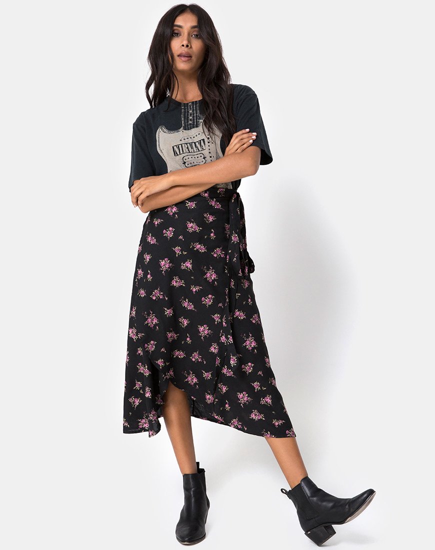 Image de la jupe midi Satha en Sohey Rose Noir