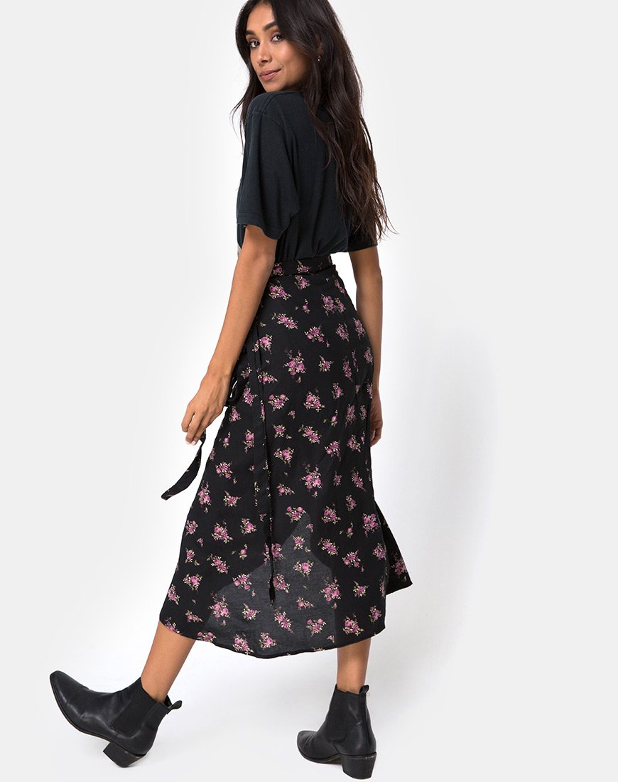 Image de la jupe midi Satha en Sohey Rose Noir