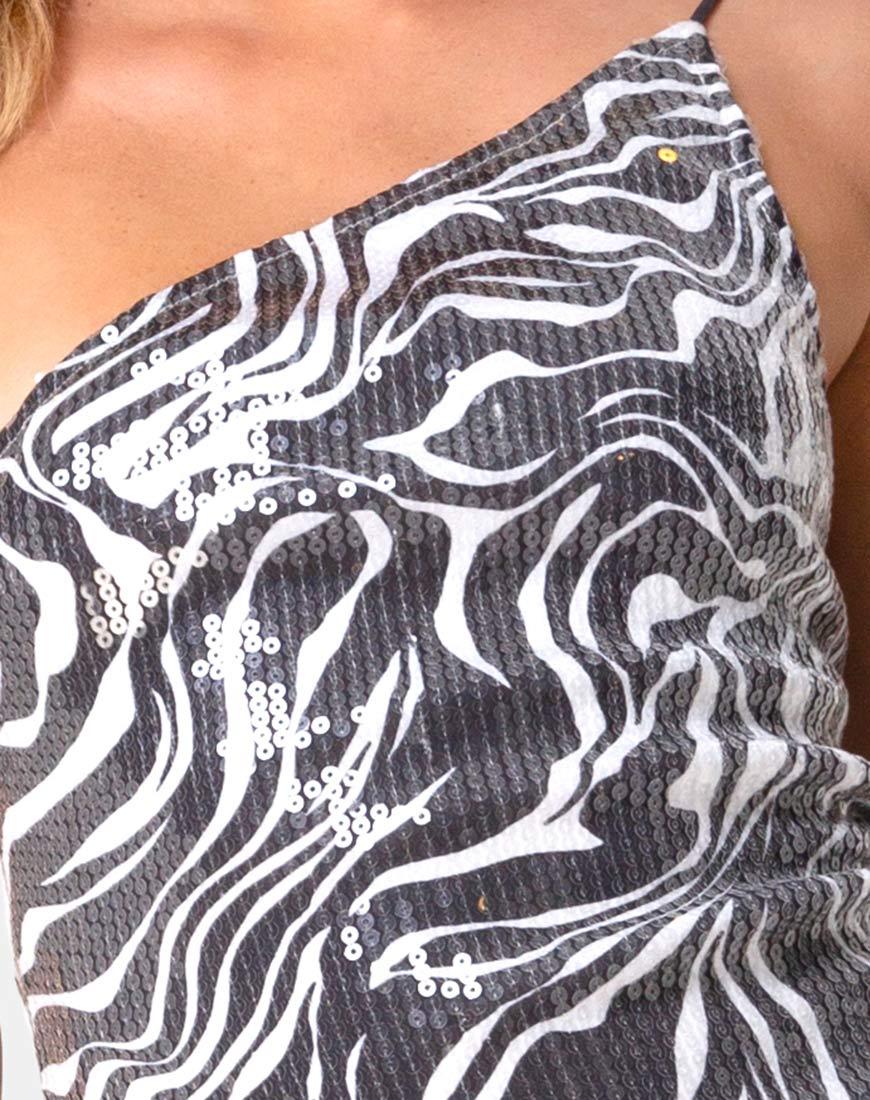 Image of Sattia Bodycon Dress in Trippy Zebra Clear Sequin