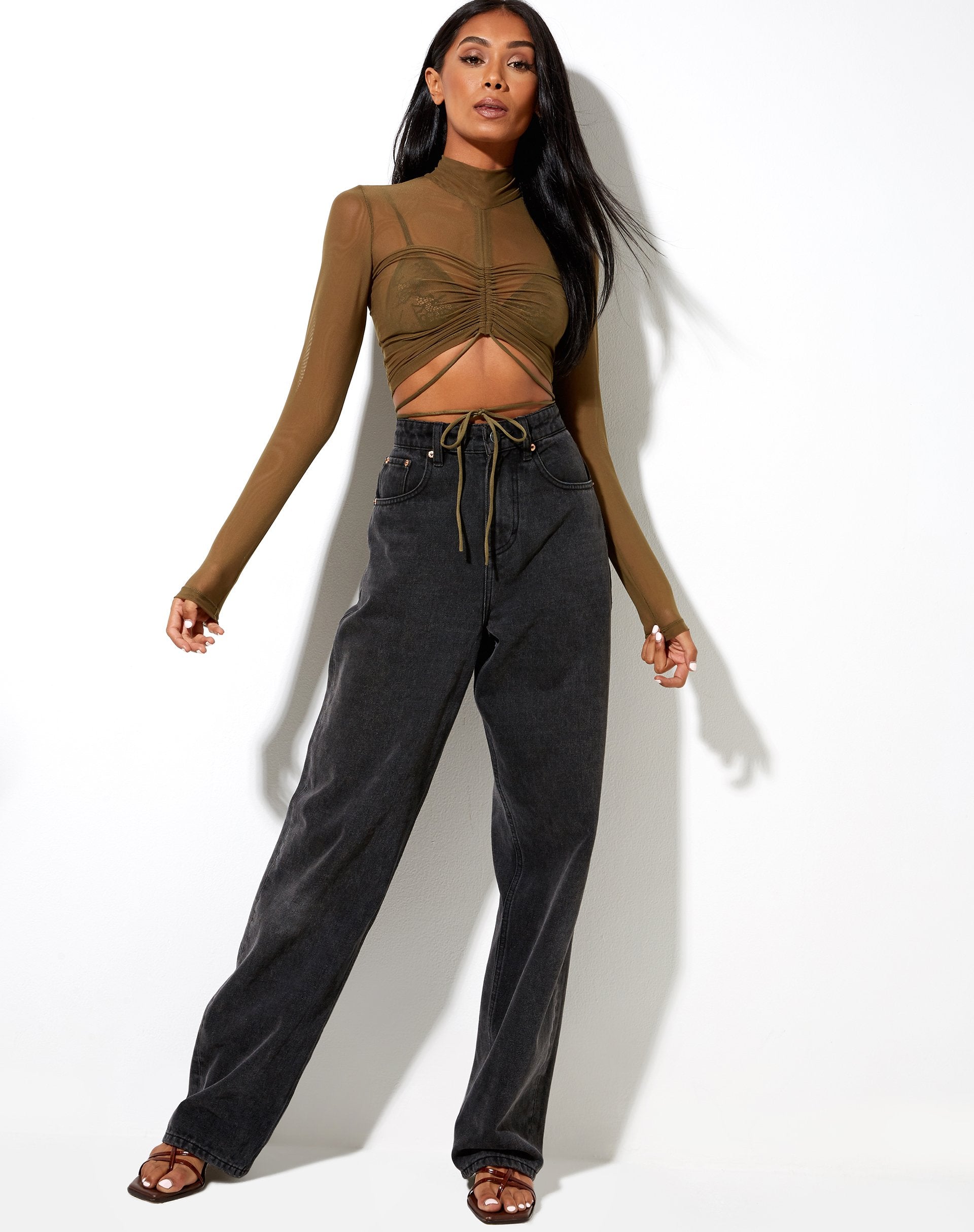 Image de Sauja Crop Top in Mesh Khaki Green