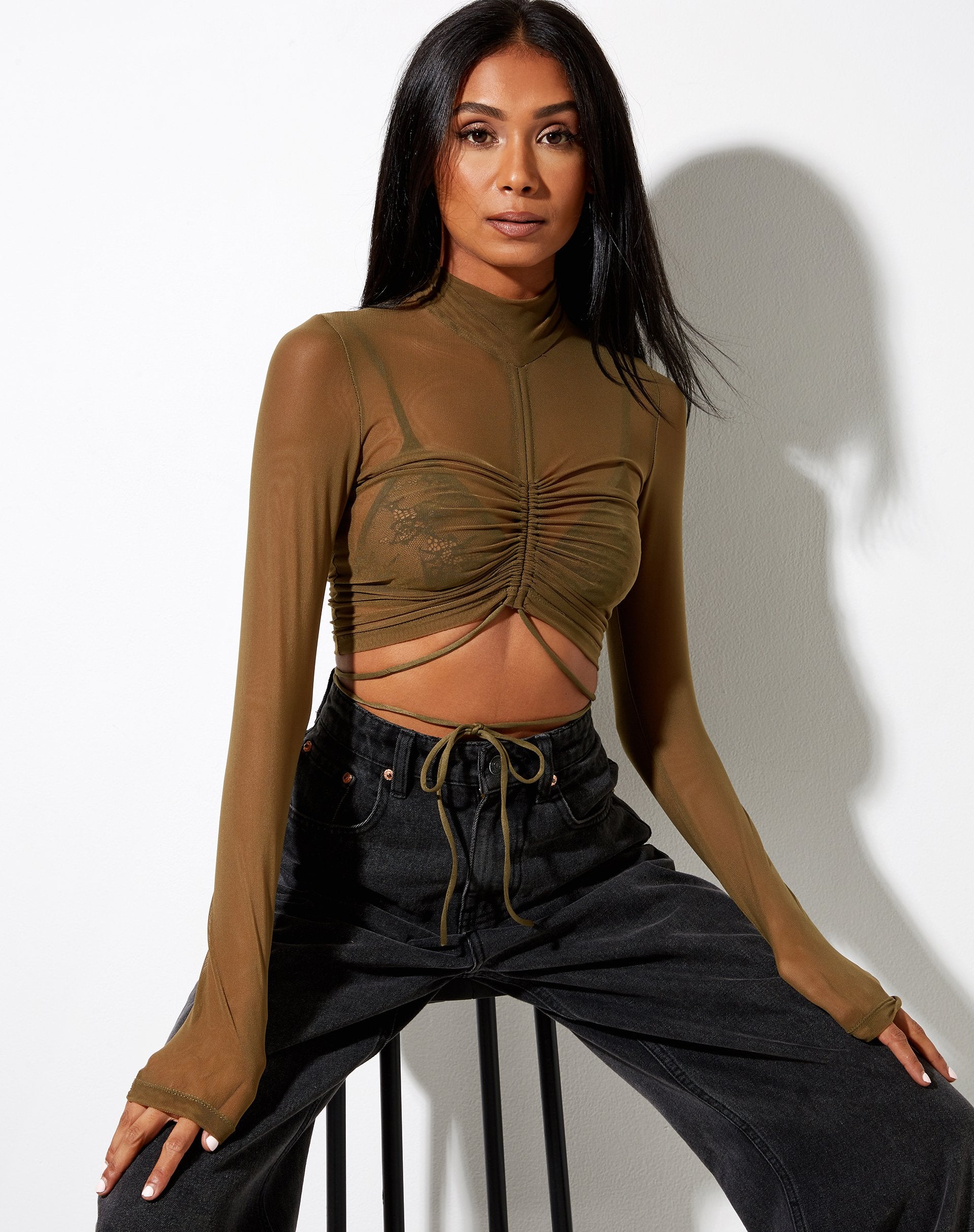 Image de Sauja Crop Top in Mesh Khaki Green