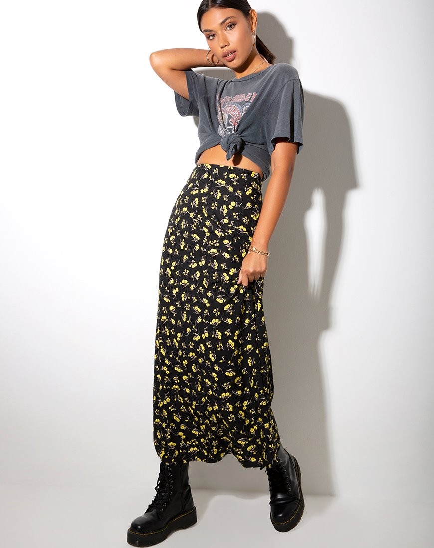 Jupe longue Sayan, bouton d'or noir et jaune