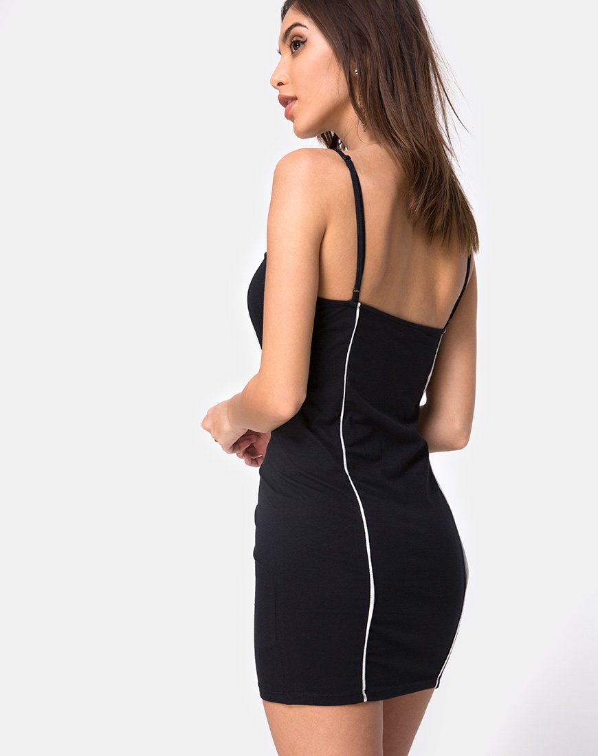 Scosh Bodycon Dress in Black with Piping Line (Robe bodycon en noir avec ligne de passepoils)