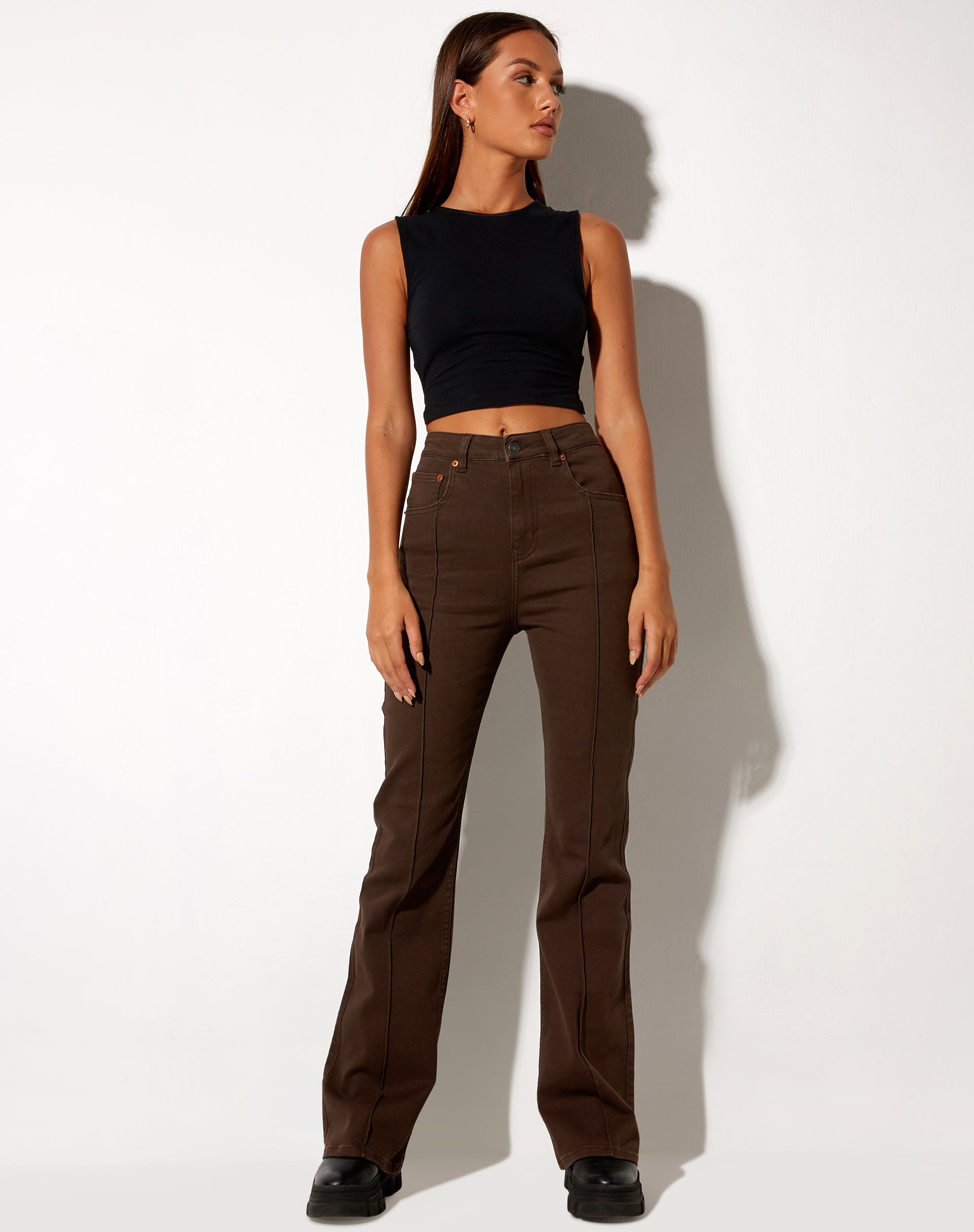 Image de Seam Bootleg Jeans en chocolat amer
