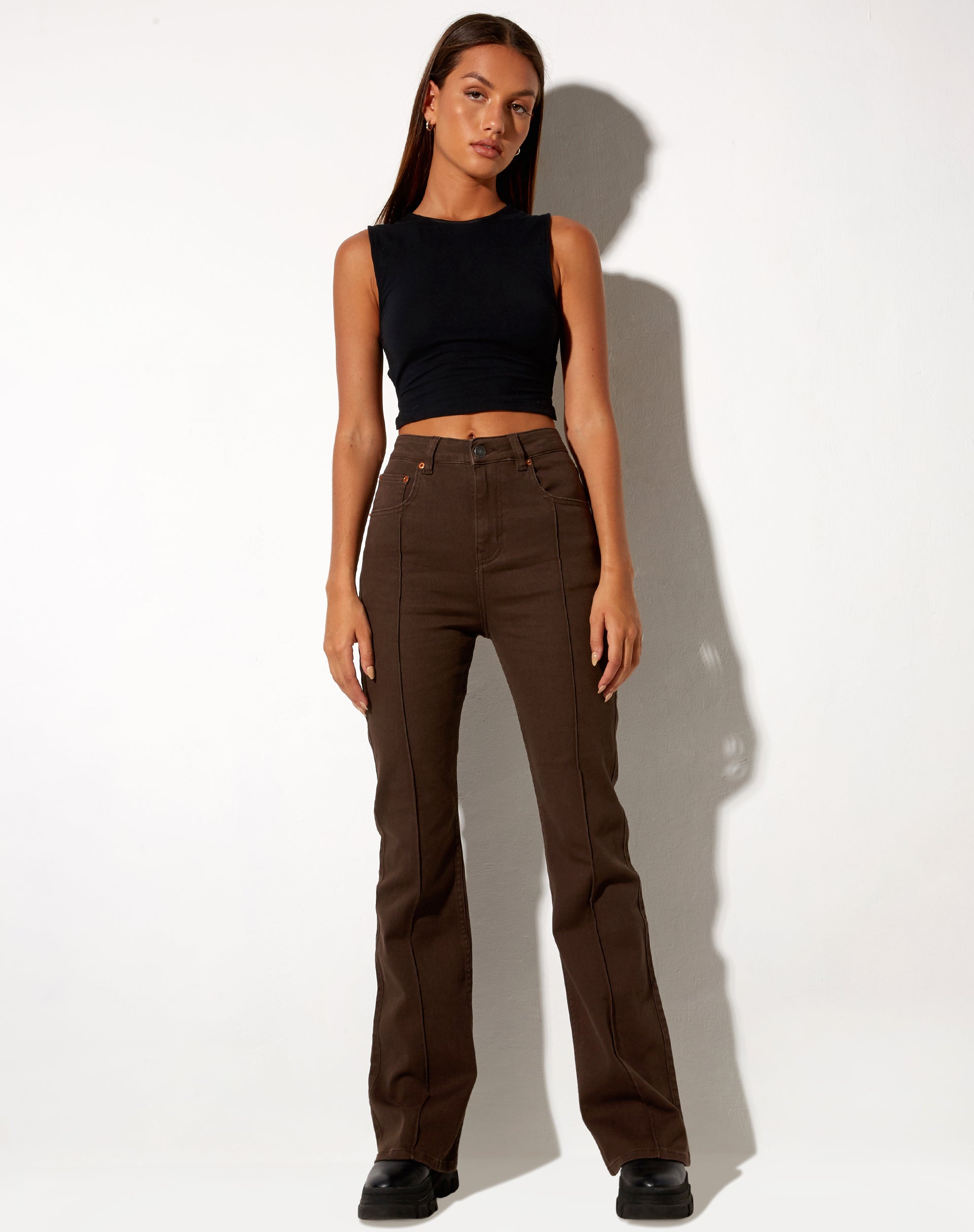 Image de Seam Bootleg Jeans en chocolat amer
