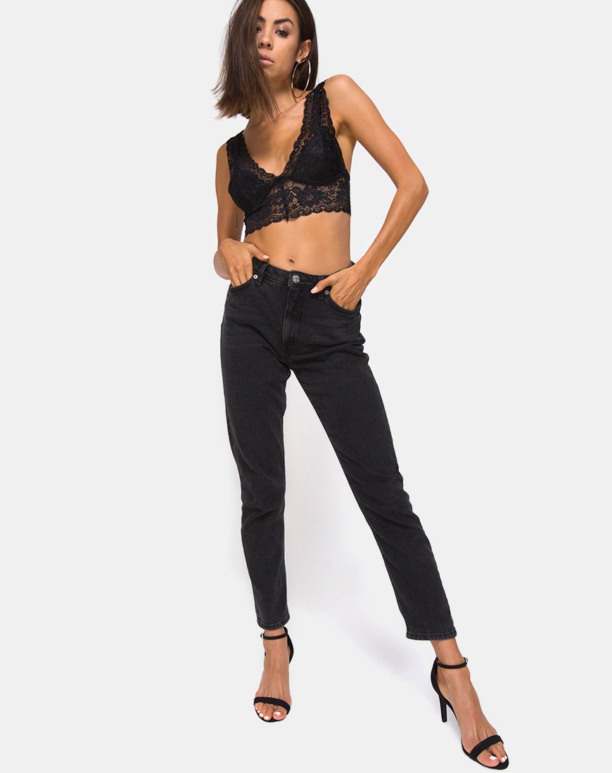 Image de Sejie Bralet Crop en dentelle Noir