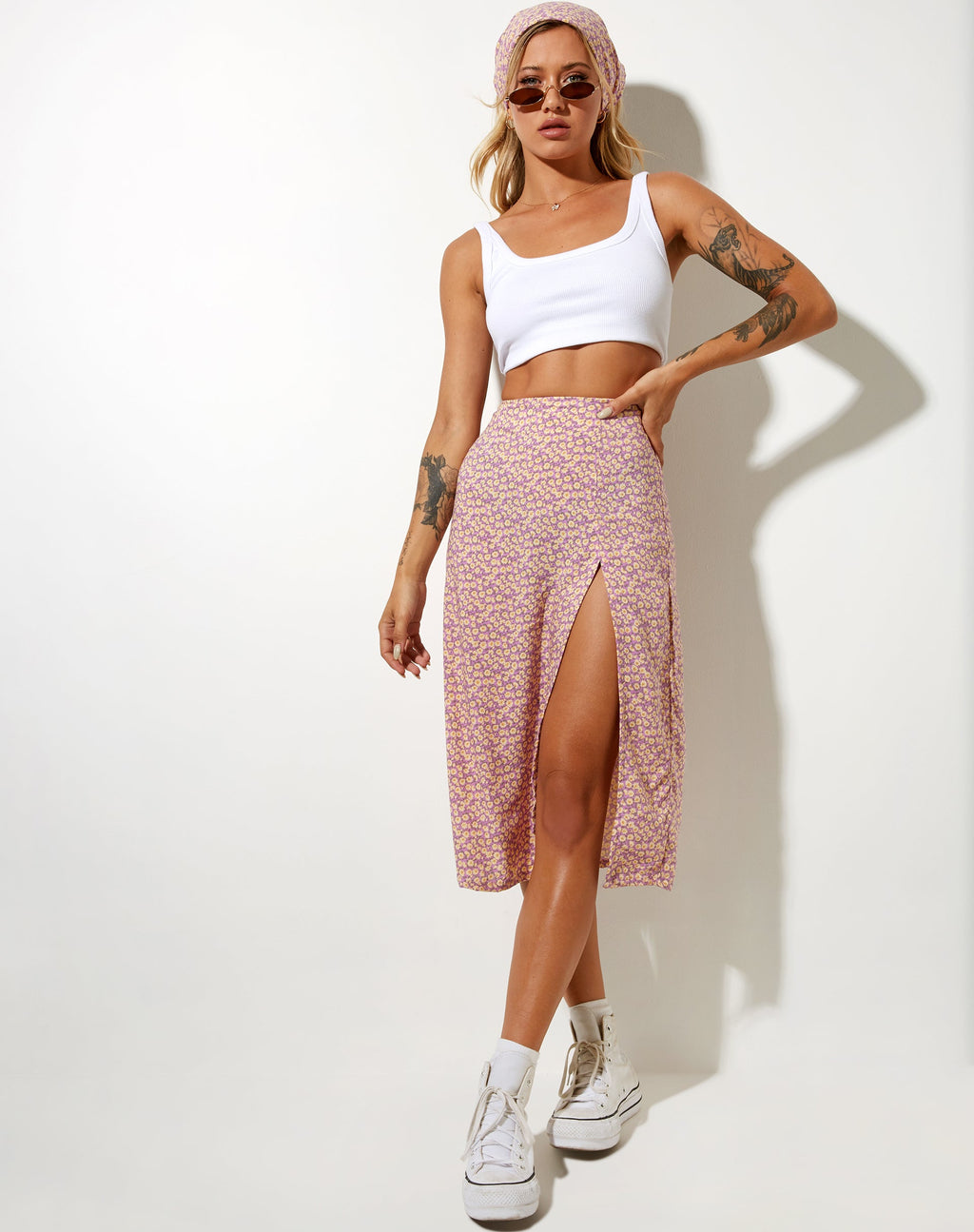 Jupe midi Seko, Flower Fun Lilac Lemon