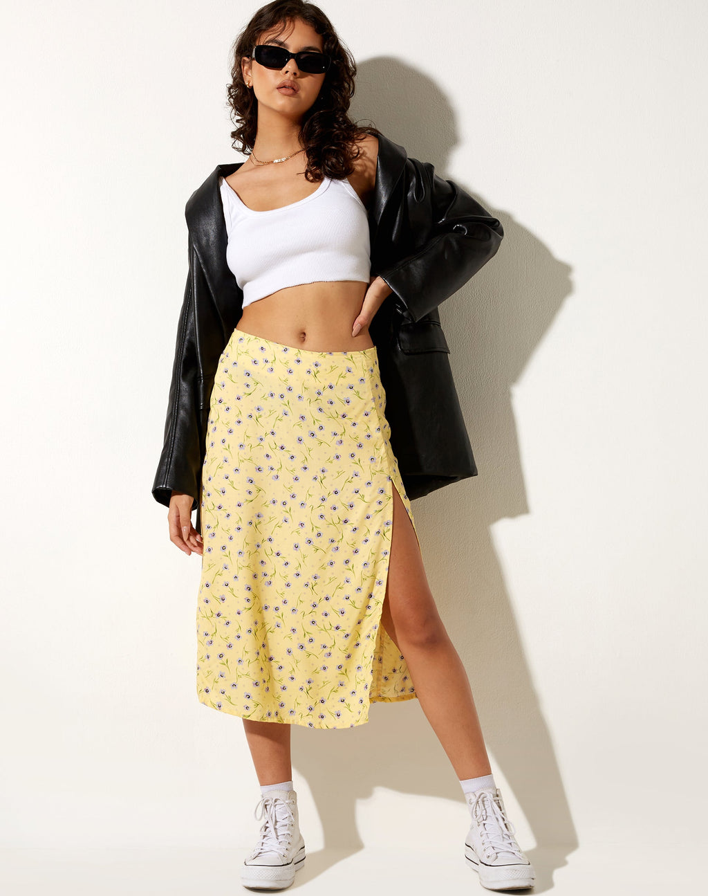 Jupe midi Seko, fleurs sauvages Lemon Drop