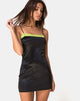 Image de la robe Selah en satin noir avec dentelle citron vert