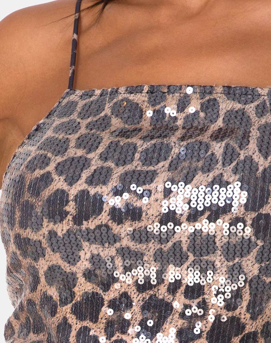 Image of Selana Bodycon Dress in Leopard with Clear Sequin