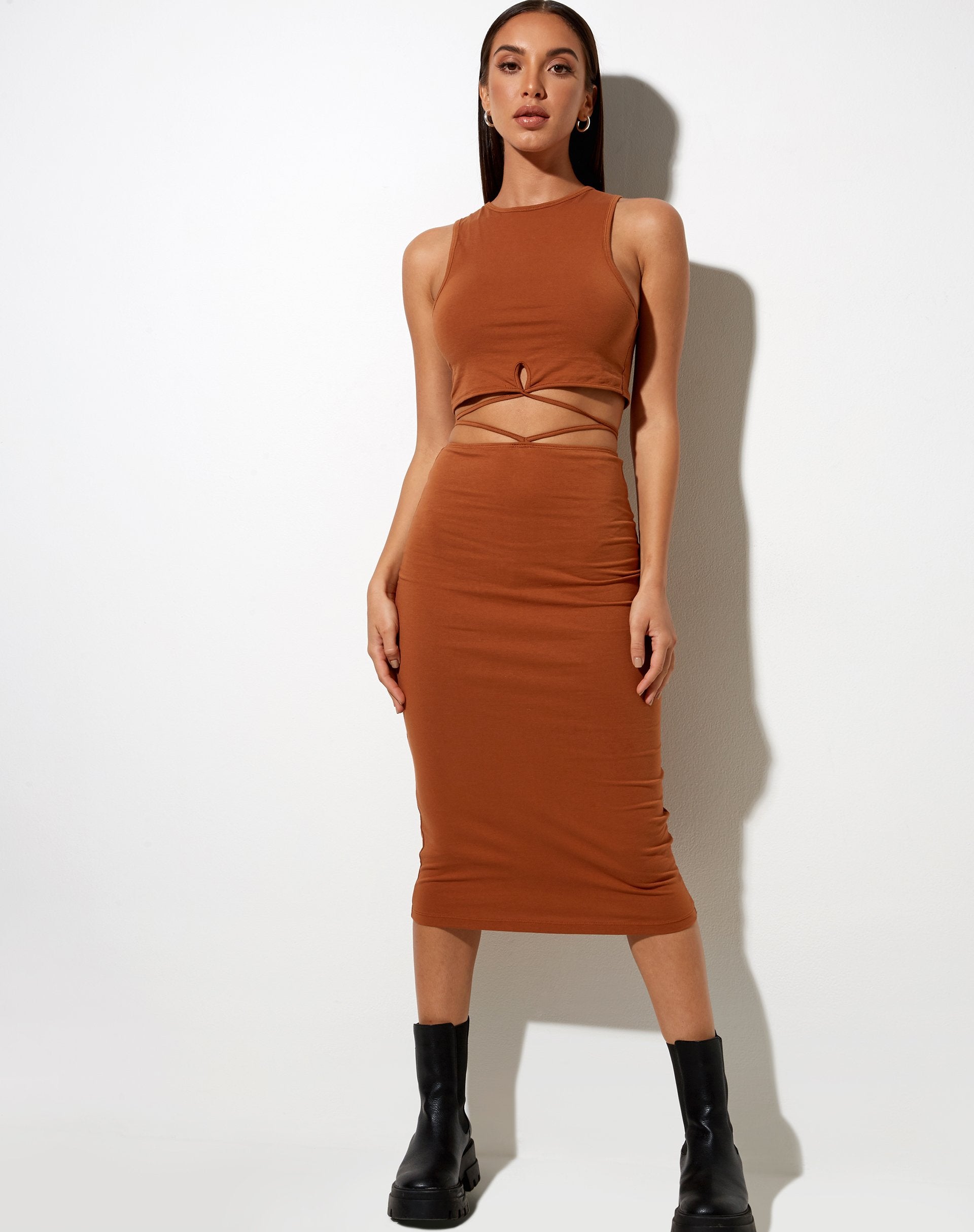 Image de Seody Midi Skirt in Bombay Brown