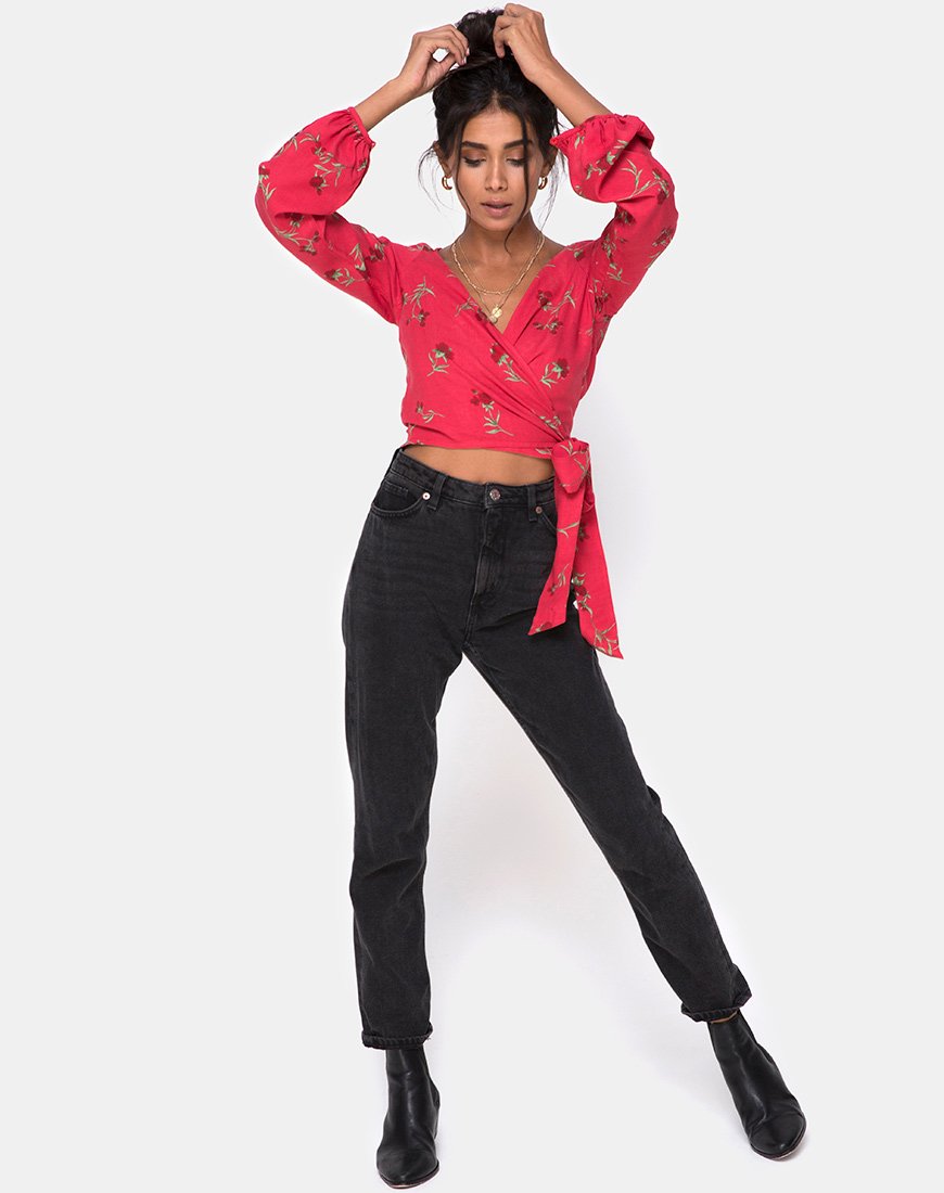 Image de Sepra Wrap Top in Rouge Rose Pink