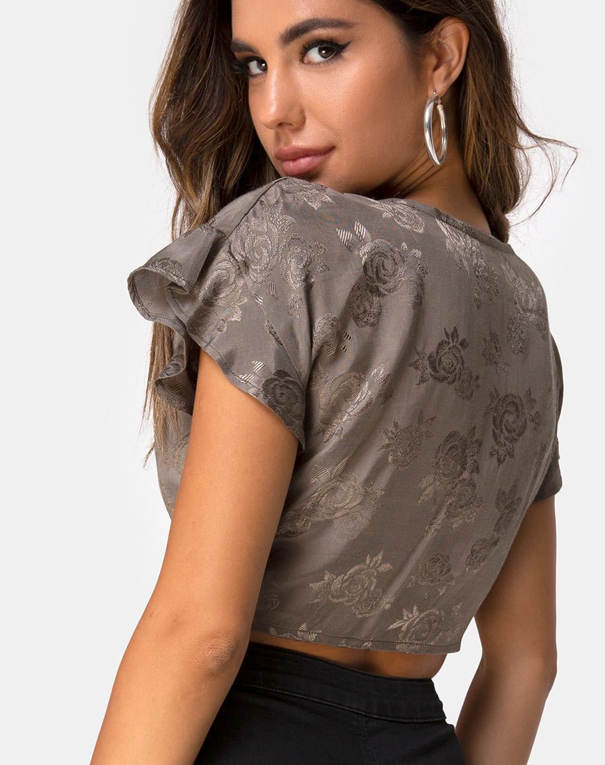 Image de Shae Crop Top en Satin Rose Silver Grey