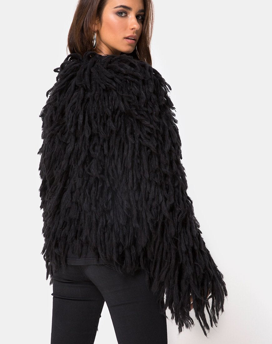 Image of Shaggy Knit Cardi in Moheir Black