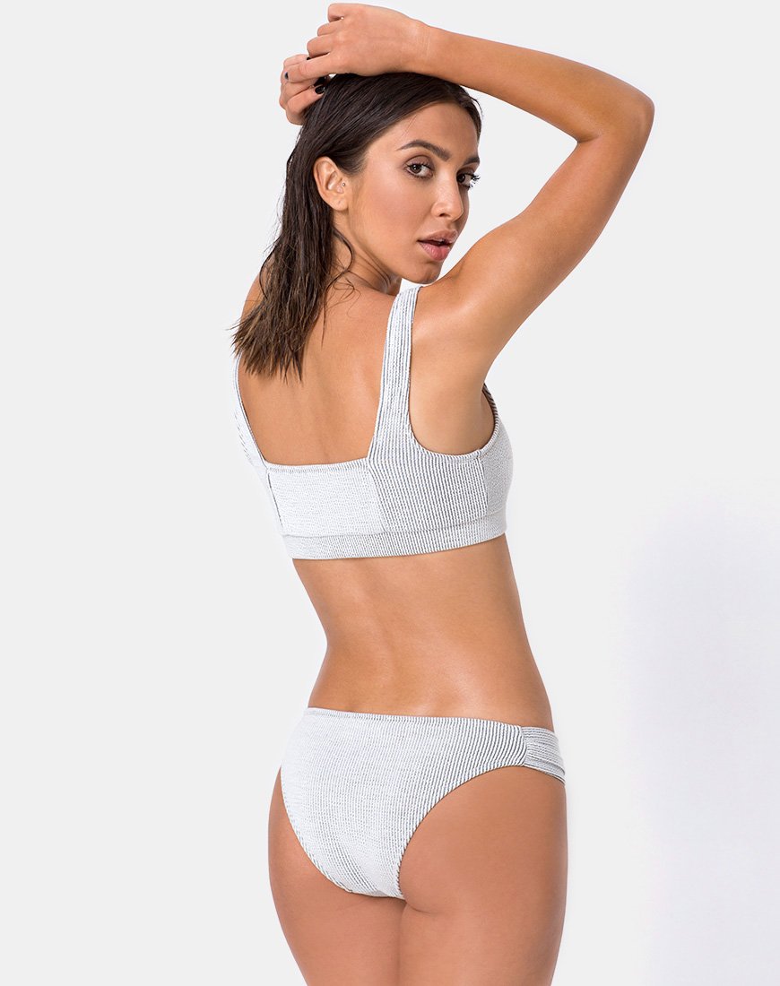 Bas de bikini Shani en côtes froissées blanc