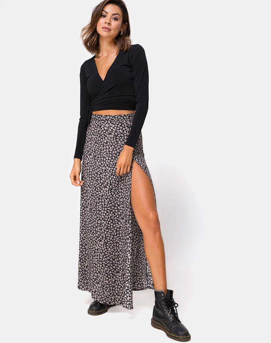 Image de la jupe longue Shayk, Ditsy Rose Black