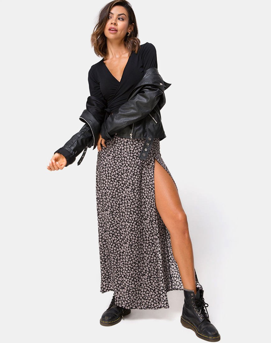 Image de la jupe longue Shayk, Ditsy Rose Black
