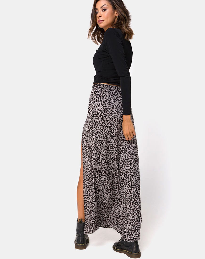 Image de la jupe longue Shayk, Ditsy Rose Black