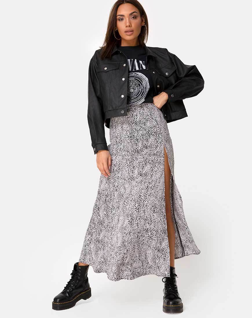 Jupe midi Shayk en Leo Spot noir et blanc