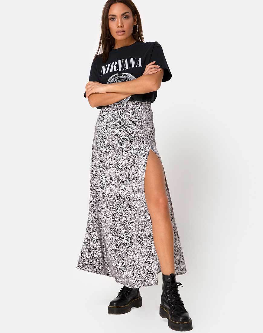 Image of Shayk Midi Skirt in Leo Spot Black and White