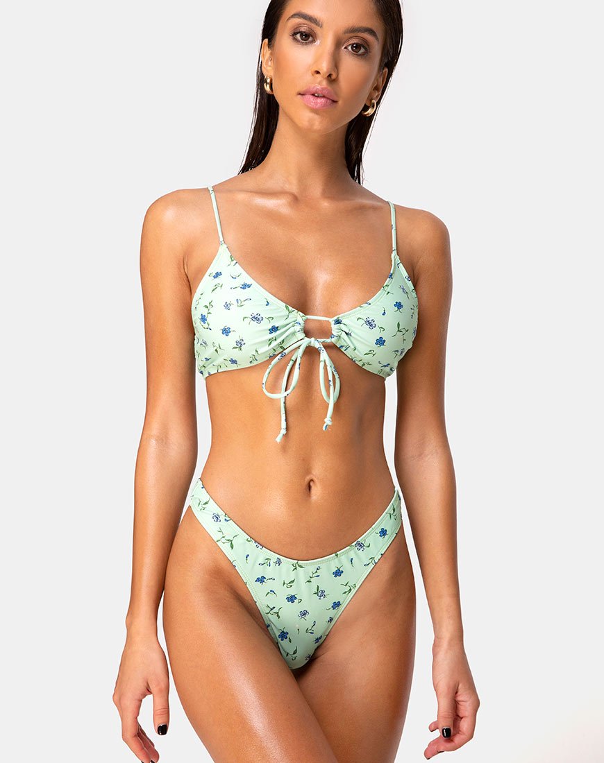Bikini Shell Top en Ditsy Petal Pastel Lime
