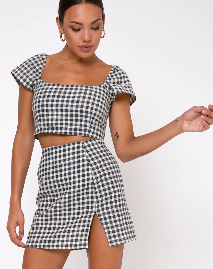 Image de la mini-jupe Sheny en vichy crème